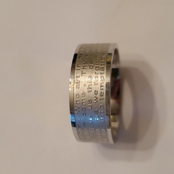 Stainless Steel Christian Lord's Prayer Ring Unisex Size 8 - Picture 3 of 7